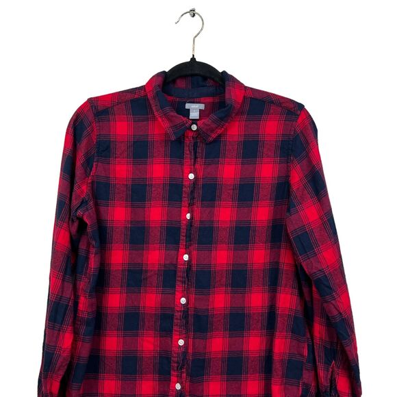 Aerie Womens‎ Blouse Flannel Plaid Button Up Long Sleeve Red Blue Size SP - Picture 2 of 5